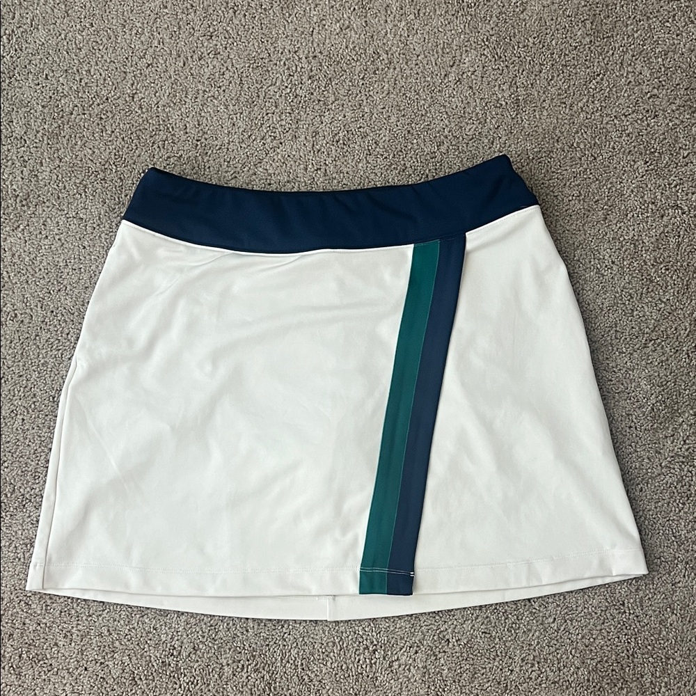 Lady Hagan Cream Overlap Golf Skirt Skort w/ Green/Navy Stripe (Medium)